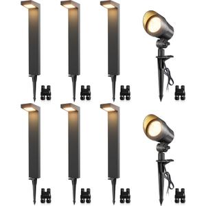 SUNVIE LED Low Voltage Landscape Lighting Kit 12V-24V Aluminum Low Voltage Landscape Lights Wired, 3000K Outdoor Pathway Lights Spotlights with Connectors Waterproof for Patio Yard Garden, 8 Pack