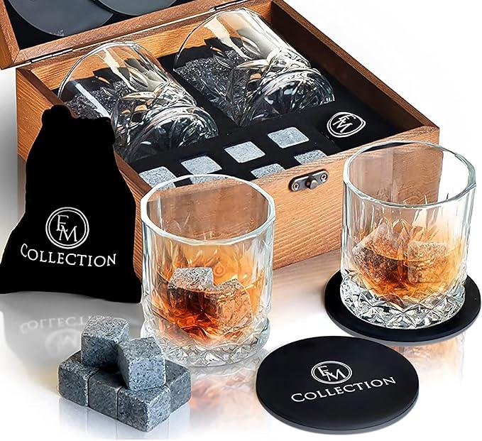 Whiskey Glasses Set of 2 | Whisky Glass Sets | Whiskey Stones | Bourbon Glass | Gifts for Men & Women | Gifts for Him, Dad, Boss Male, Uncle