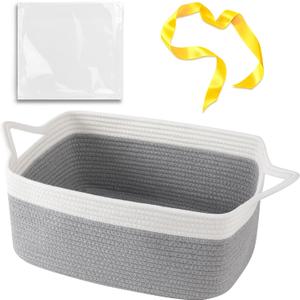 OIAHOMY 19L Woven Basket, Gift Basket Empty with Gift Bags and Ribbons, Rope Baskets for Baby Showers, Storage Baskets with Handles for Nursery, Pet Toy Organizer - Grey & White