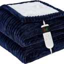 Heated Blanket Electric Full, Soft Flannel Heating Blanket with 8 Hours Auto Off 10 Fast Heating Levels Machine Washable Sherpa Heated Blanket with Overheating Protection (Navy)