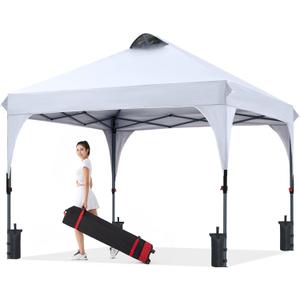 COOSHADE Pop Up Canopy Tent, 8x8 Easy Setup Instant Canopy Sun Shelter Beach Tent, Portable Sports, White