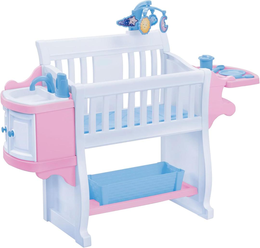 American Plastic Toys Kids My Very Own Nursery Baby Doll Playset with Crib, Feeding Station, Sink, Storage and Starry Night Mobile, Pink