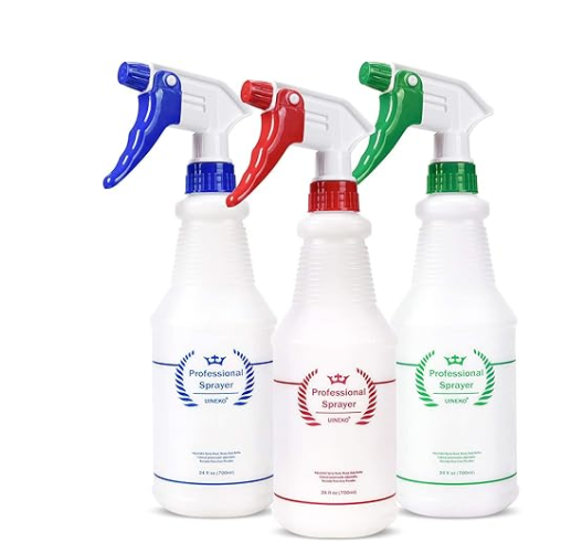 Plastic Spray Bottle (3 Pack, 3 Colors) Heavy Duty All-Purpose Empty Spraying Leak Proof Mist Water Bottles for Cleaning Solutions Plants Essential Oils Hair Pet with Adjustable Nozzle