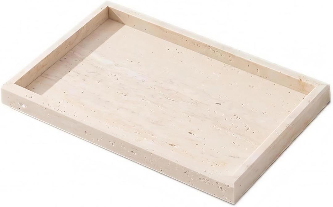 Handmade Natural Stone Decorative Tray, Polished Finish, Natural Marble Construction, Contemporary Style, Jewelry Tray, Luxury Lifestyle 11.8 x 7.87 x 1.18 Inches (Iran Holed Stone)