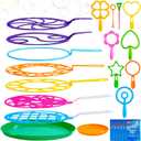 JOYIN Big Bubble Wands Set Bulk for Kids Summer Outdoor Toy Game Activity Party Favors, 18 Pcs Giant Bubble Maker with Tray, 12" Large, 6 Pcs Solution Suitable for All Age People