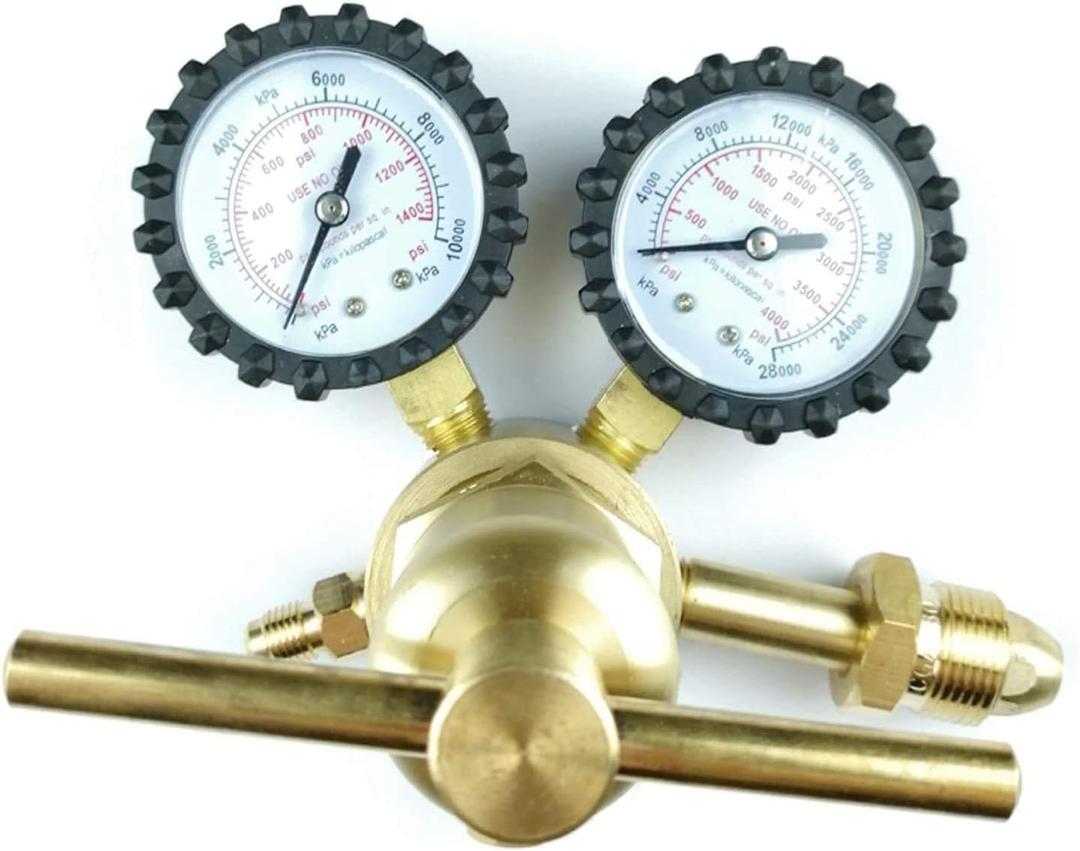 Nitrogen Regulator, Brass Body, Single Stage, 0-1400PSI, CGA-580 Inlet, 7/16"-20 Outlet, Transparent & Golden