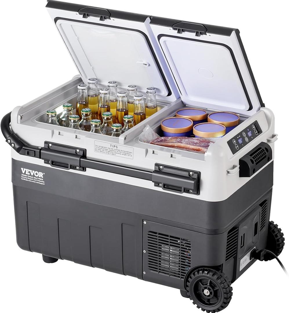 VEVOR Car Refrigerator 50L / 52.8 QT, Dual Zone 12 Volt Compressor Fridge, -4℉ to 68℉ Adjustable, Portable Freezer Cooler for Car, RV, Camping, Home, 708 x 440 x 551 mm / 27.9 x 17.3 x 21.7 in