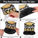 8 Pieces Class of 2026 Graduation Table Decorations - Congrats Grad Honeycomb Centerpieces, Black and Gold Graduation Table Toppers Decor for 2026 Graduation Party Decorations Favor Supplies