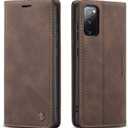 QLTYPRI Case for Samsung Galaxy S20 FE 5G, Vintage PU Leather Wallet Case Card Slot Kickstand Magnetic Closure Shockproof Flip Folio Cover for Samsung Galaxy S20 FE 5G - Coffee Brown