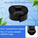 2 inches x 50 FT Heavy-Duty PVC Swimming Pool Backwash Hose, Reinforced Discharge Hose with Clamp for Swimming Pools, Black