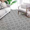 Elffloor Peel and Stick Floor Tile: 10 PCS Self-Adhesive Waterproof Vinyl Flooring,11.8" x 11.8" Retro Black Flowers Sticker for Bathroom, Kitchen, Bedroom