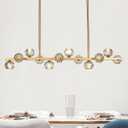 47" Linear Brass Chandelier for Dining Room, 12 Lights Kitchen Island Lighting Fixture, Modern Chandelier Light with Crystal Shades Over Table