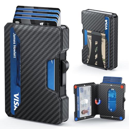 BESSIO Slim Wallet for Men - Minimalist Mens Wallet with Money Clip, Aluminum Pop Up Card Case and Leather Slots Credit Card Holder RFID Blocking Wallet for Men with Gift Box