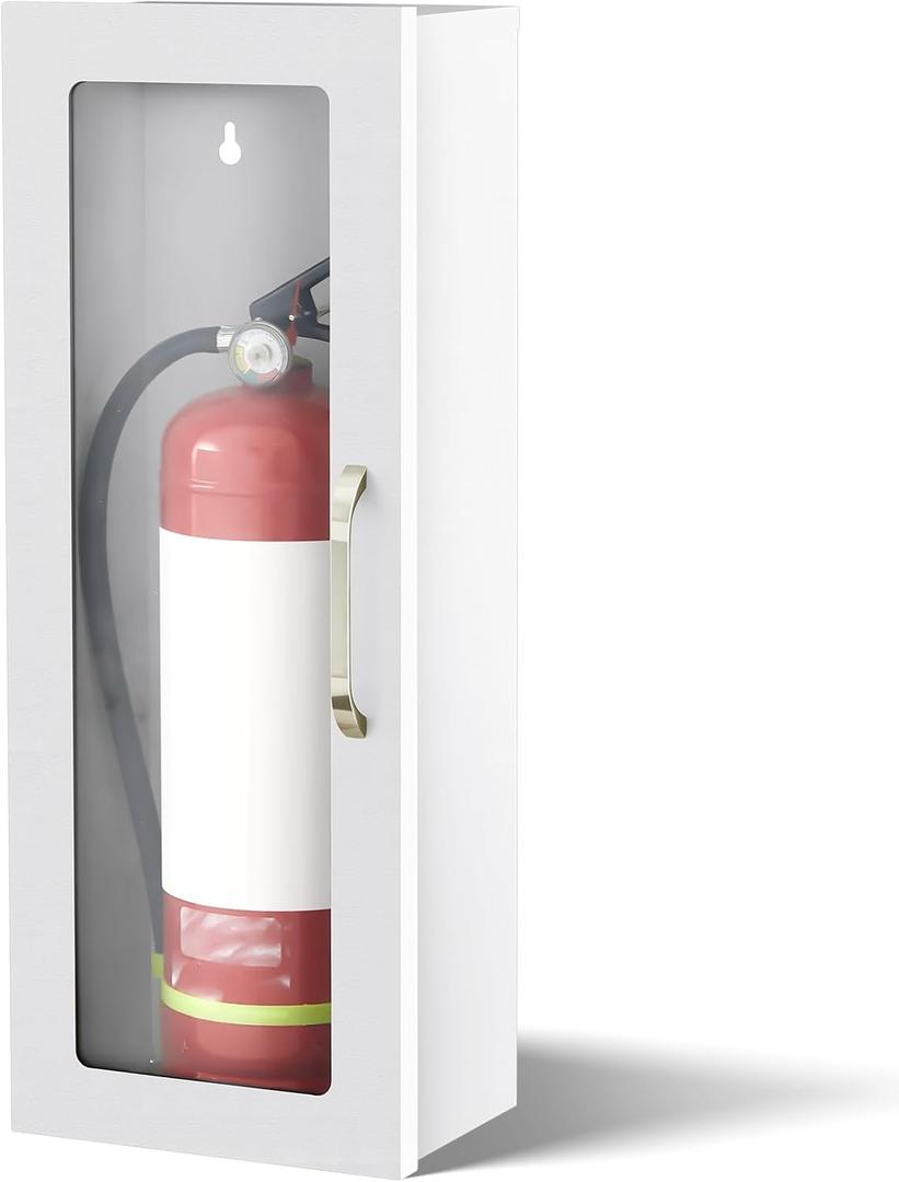 Zonon 1 Pcs 10lb Fire Extinguisher Cabinet Wall & Surface Mount 24-3/4 H x 10-1/4 W x 6-3/4 D 22 Gauge Steel Fire Extinguisher Box Case Extinguishers Holder with Handle for Indoor Outdoor (White)
