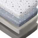 4 Pack Crib Sheets Star and Moon Neutral Unisex Baby Mattress Cover Fitted Crib Sheets Set for Baby Boys or Girls Moon