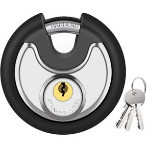 Puroma Keyed Padlock, Stainless Steel Discus Locker Lock Heavy Duty Locks with 3 Keys, Waterproof Gate Storage Unit Lock with Rubber Bumper for Warehouse, Gym Storage Locker, and Outdoors (1 Pack) (Large, Black)