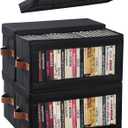 4 Packs DVD Storage Box with Visible Window, Dustproof DVD Case Holder Organizer with Lid and Handles, Holds Up to 104 Cases, CD Holder for Blu-ray & CD Storage-15.75 x 6.10 x 8.07In (Black)