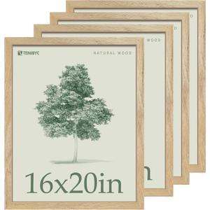 16x20 Picture Frame 4 Pack - Natural Solid Wood Poster Photo Frame - Woodgrain Series - Room, Office, Gallery, Studio Display - Wall Hanging