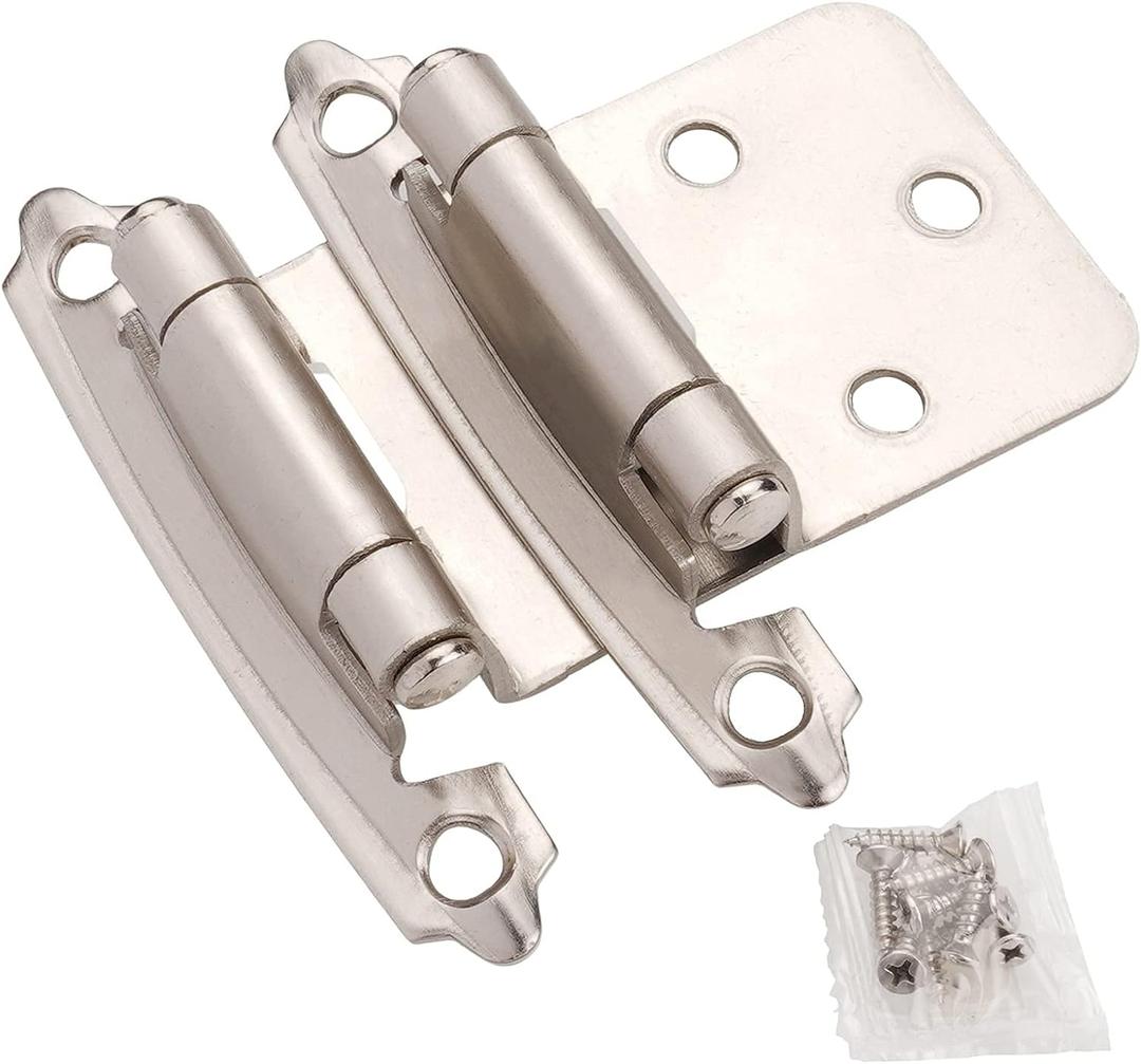 DecoBasics Cabinet Hinges Brushed Nickel for Kitchen Cabinets Doors (25 Pair -50 Pcs) -1/2" Overlay (Variable) -Self Closing Kitchen Cabinet Hinges Flush Mount w/Silicon Bumpers & Hardware Screws