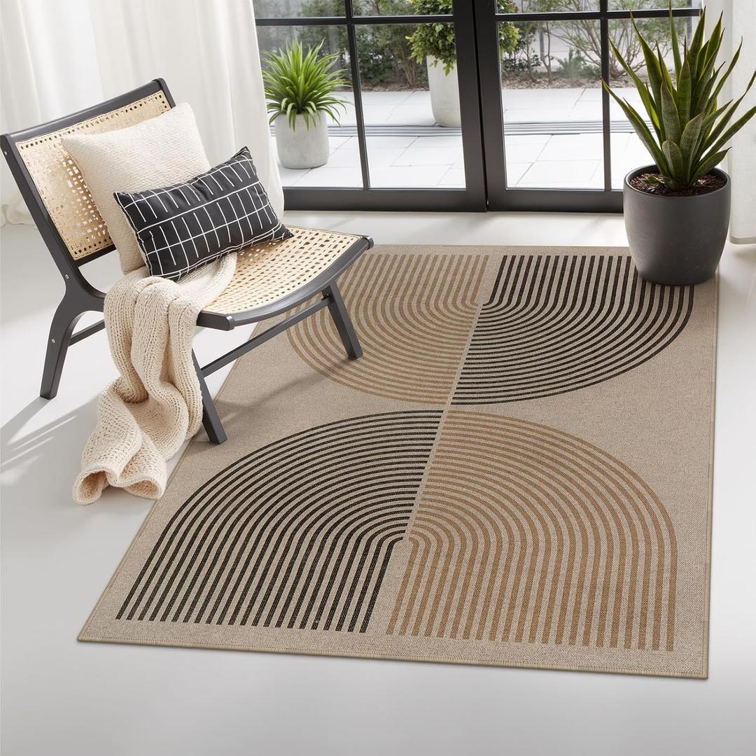 Lahome Modern Rainbow Easy Jute 3x5 Patio Rug, Washable Rugs for Entryway Farmhouse Non Slip Indoor Door Mat, Contemporary Throw Carpet for Entry Mudroom Porch Decor (3' X 5', Nature)