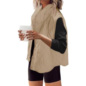SENSERISE Womens Puffer Vest Quilted Vests Oversized Lightweight Outerwear Puffy Padded Jacket Winter Fall Outfits (Medium, Light Khaki Beige)