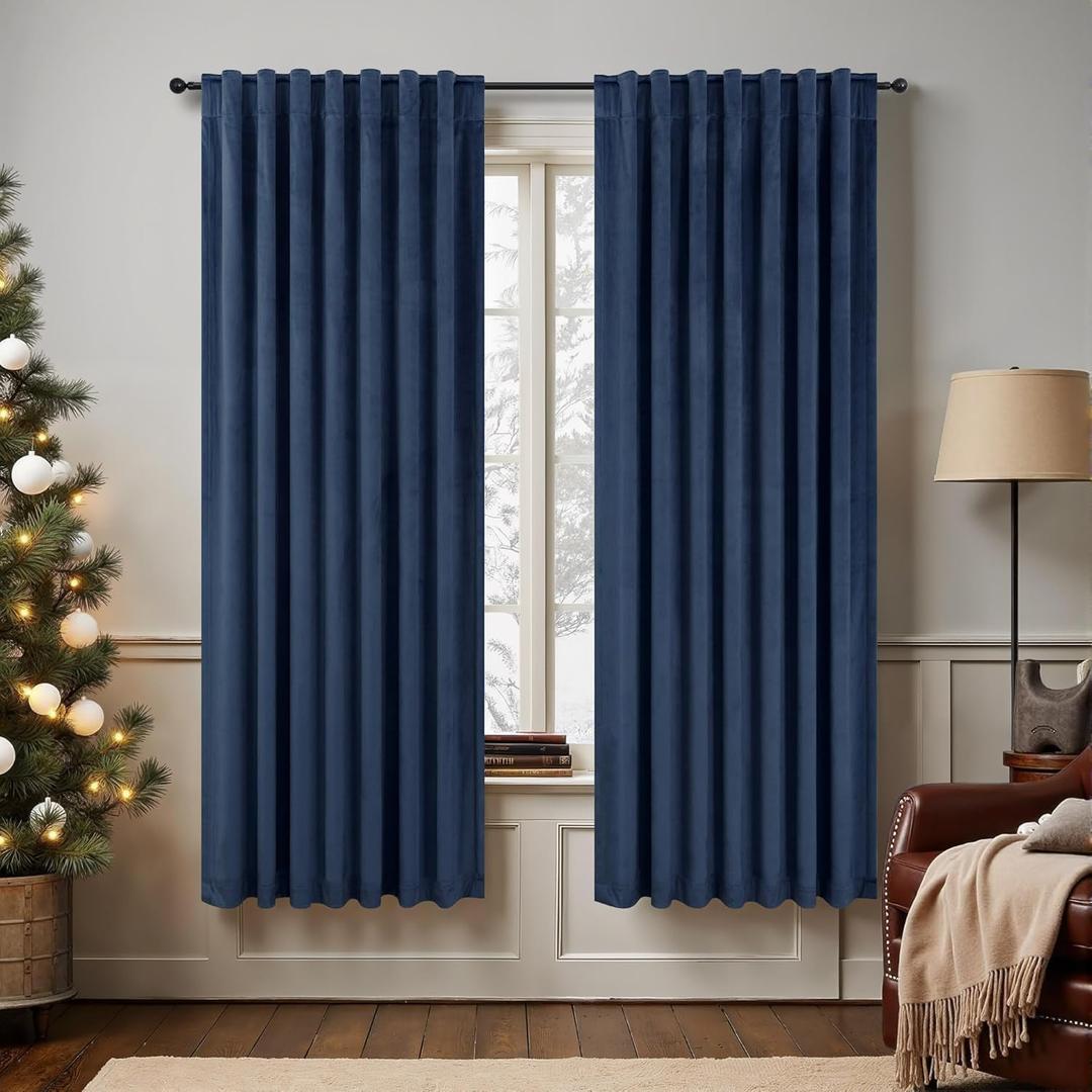 Navy Blue Velvet Curtains 72 Inch Long 2 Panels Moody Vira Thermal Insulated Room Darkening Window Shades Soundproof Dark Out Curtain for Living Room Dining Office Kids Children Boys Bedroom 72 Length