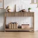 Treocho 47" Console Table with Drawers, Fluted Narrow Entryway Table with Open Shelf, Farmhouse Sofa Table Behind Couch for Hallway, Living Room, Brown Walnut (1 Tier)