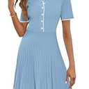 MEROKEETY Women's 2024 Casual Short Sleeve Long Dress Elegant Flowy Pleated Formal Cocktail Party Dress, Grey Blue, Large