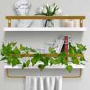 Floating Wall Shelves for Bedroom Decor Living Room Kitchen Bathroom Storage Wood Shelves for Books (Set of 2 Floating Shelves and 2 Green Leaf Garlands), 6"D x 16"W x 3"H