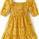 Gymboree Girls and Toddler Short Sleeve Tiered Dresses (5T, Gold Leaf)