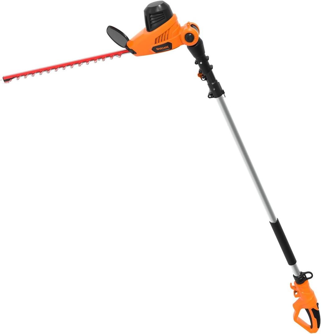GARCARE Electric Hedge Trimmer Corded with Extension Pole 18 Inch Dual-Action Laser Blade Bush Trimmer 600W, 4.8 Amp Garden Trimmers