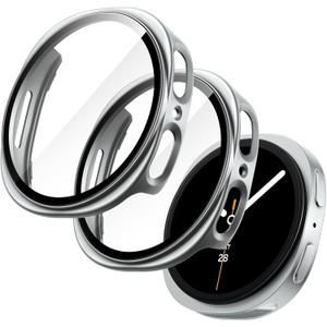 JETech Case with Screen Protector for Samsung Galaxy Watch 8 44mm, Overall Protective Cover, Built-in Tempered Glass Film High Sensitivity, 2 Pack (Silver)