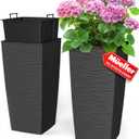Mueller M-Resin Heavy Duty Tall Planters for Outdoor Plants, Indoor Grande Plant Pots, Boxes, Trees, Flower Pots, 2-Piece Set, 24, Modern Design, Built-in Drainage, Front Porch Decor, Dark Gray (24 x 11.5", Dark Grey)