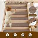 Stair Treads Non Slip, Rubber Backing Stair Treads for Wooden Steps, 15 PCS Thicken Linen Carpet Stair Runners Indoor for Kids Elders and Pets, No Residue Stair Carpet Treads, 8"x30", Brown