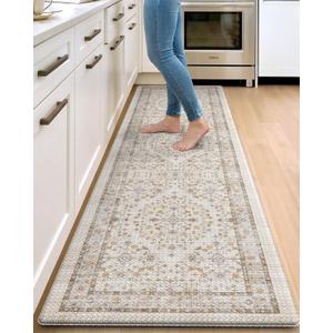 DEXI Kitchen Floor Mats Cushioned Anti Fatigue, 23x86 Long Wide Standing Comfort Runner Rug, Waterproof Rubber Memory Foam Padded for Front Sink Laundry, Beige/Ivory