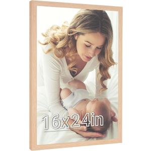 16x24 Frame Natural Woodgrain, 24x16 Picture Frame Beige, Rustic 40x60cm Poster Frame, Large 16 by 24 Gallery Family Concert Portrait Photo Frame Anniversary/Birthday/Wedding/Thank you/Christmas Gift (16x24in, Natural beige)