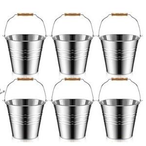 6 Pcs Metal Beer Bucket ,Galvanized Metal Ice Bucket with Handle Round Pail for Summer Pool Wedding Christmas Party Supplies