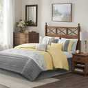 Madison Park Serene Faux Silk Comforter Set - Floral Embroidery Design, All Season Bedding Set, Matching Bed Skirt, Decorative Pillows, Yellow Queen(90"x90") 7 Piece (Queen (90 in x 90 in))