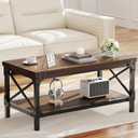 Rectangle Coffee Tables for Living Room, Wood Rectangular Coffee Table, 2 Tier Dark Brown Modern Center Table with Thickened Tabletop and Metal Frame, 40 inch Long (Walnut), 39inch