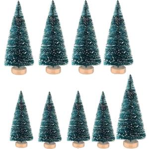 9PCS Artificial Christmas Trees,Sisal Snow Frost Trees Bottle Brush Trees Mini Christmas Tree Pine Tree for DIY Room Decor Home Table Top Decoration