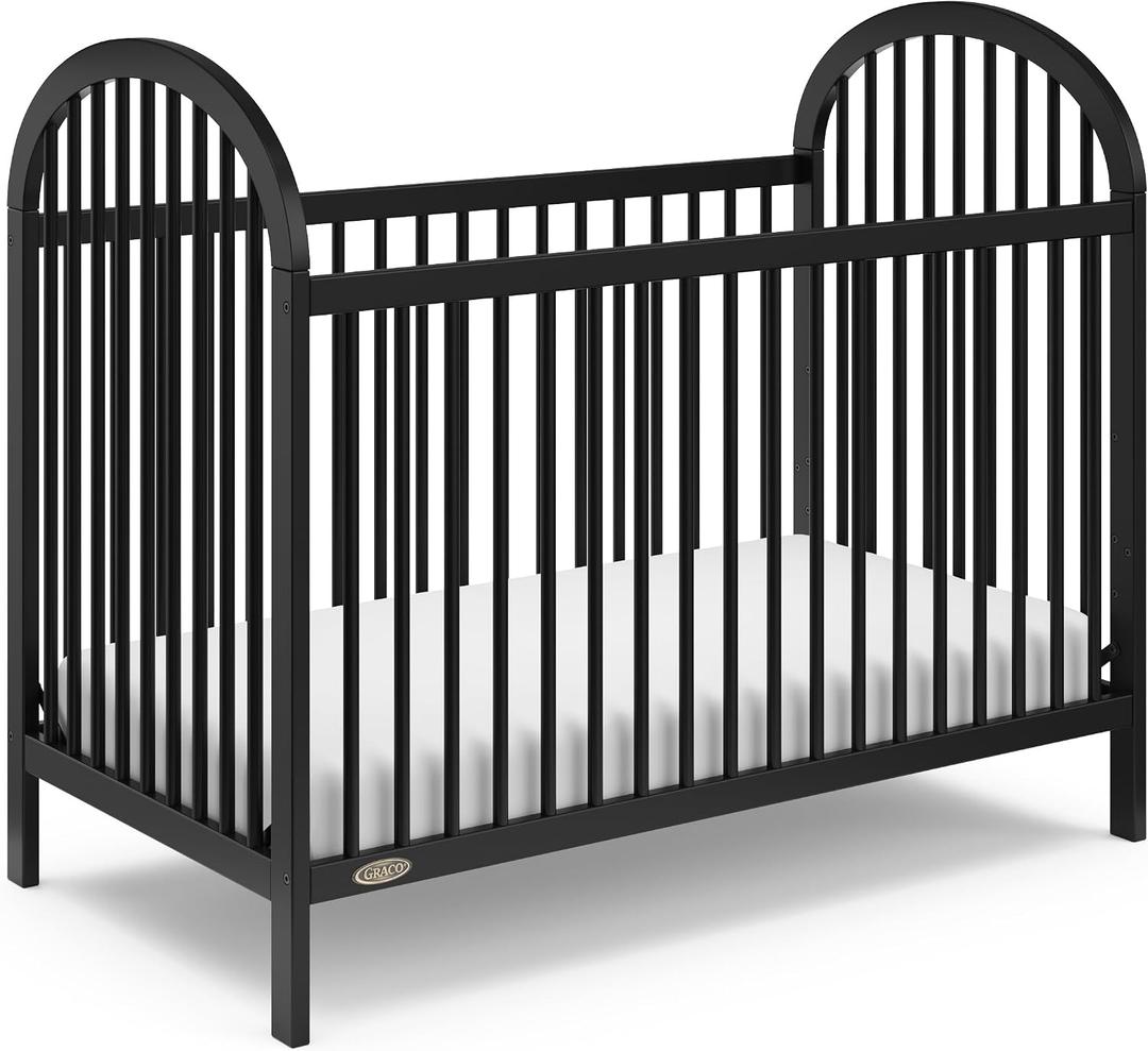 Graco Olivia 3-in-1 Convertible Crib GREENGUARD Gold Certified, 100% Solid Wood, Fits Standard Baby Crib Mattress, Converts to Toddler Bed and Daybed, 4 Adjustable Mattress Heights (Black)