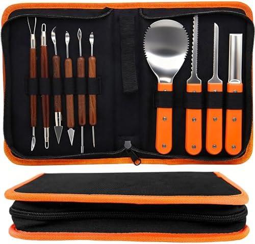 Lulu Home Halloween Pumpkin Carving Kit, 10 Pieces Professional Pumpkin Cutting Supplies for Jack-O-Lanterns with Bag