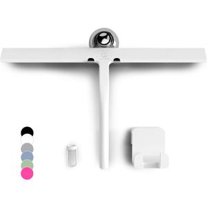 GTEWERK Silicone Shower Squeegee for Glass Doors & Mirrors with Stainless Steel Core, Streak-Free & No-Squeak Window Cleaning, 3-in-1 No-Drill Mount (Hook/Suction/Adhesive),White, 15 Inches