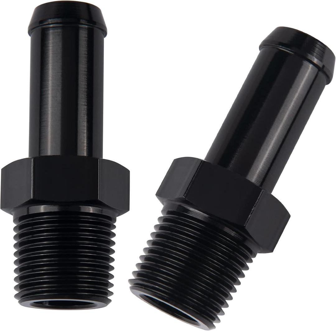EVIL ENERGY 3/8" NPT Male to 1/2" Barb Fitting Adapter Straight Aluminum Black 2 PCS