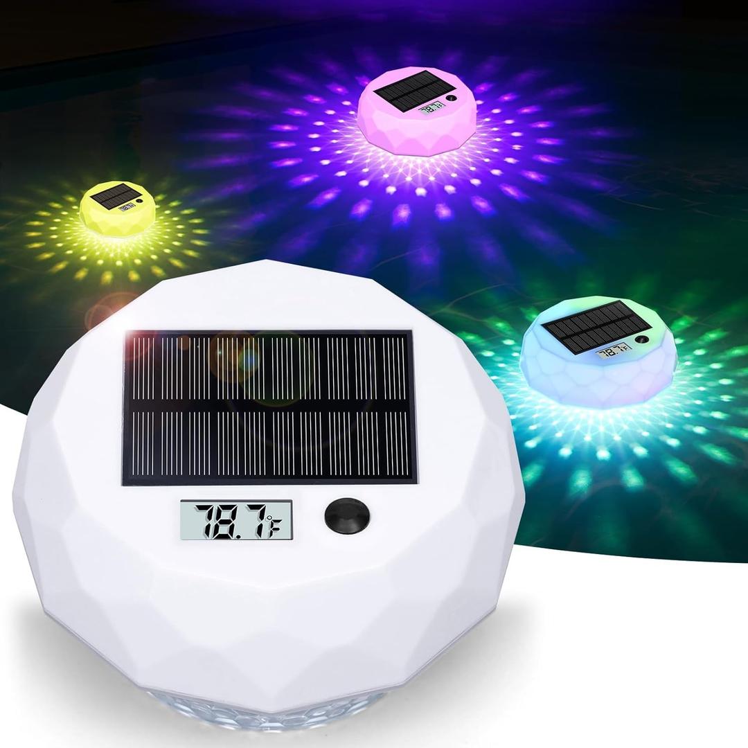 Pool Thermometer Floating Large Backlit LCD for Easy Read,Digital Pool Temperature Thermometer Dynamic RGB Light,Solar Powerd Thermometers Waterproof Design for Above Ground Swimming Pools and Spa (Colorful)