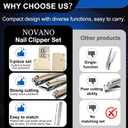 2 x NOVANO 5 pcs Nail Clippers Set Stainless Steel Nail Clippers, Ultra Sharp Sturdy Fingernail and Toenail Clipper Cutters, Slanted Blade Ingrown Toenail Clippers for Thick Toenails