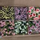 LUEUR 6Pcs Artificial Flowers with Ceramic Pot Fake Flower Arrangements Small Faux Spring Flowers in Vase Spring/Summer Decor, Centerpiece Table Decorations for Easter Home Office Shelf