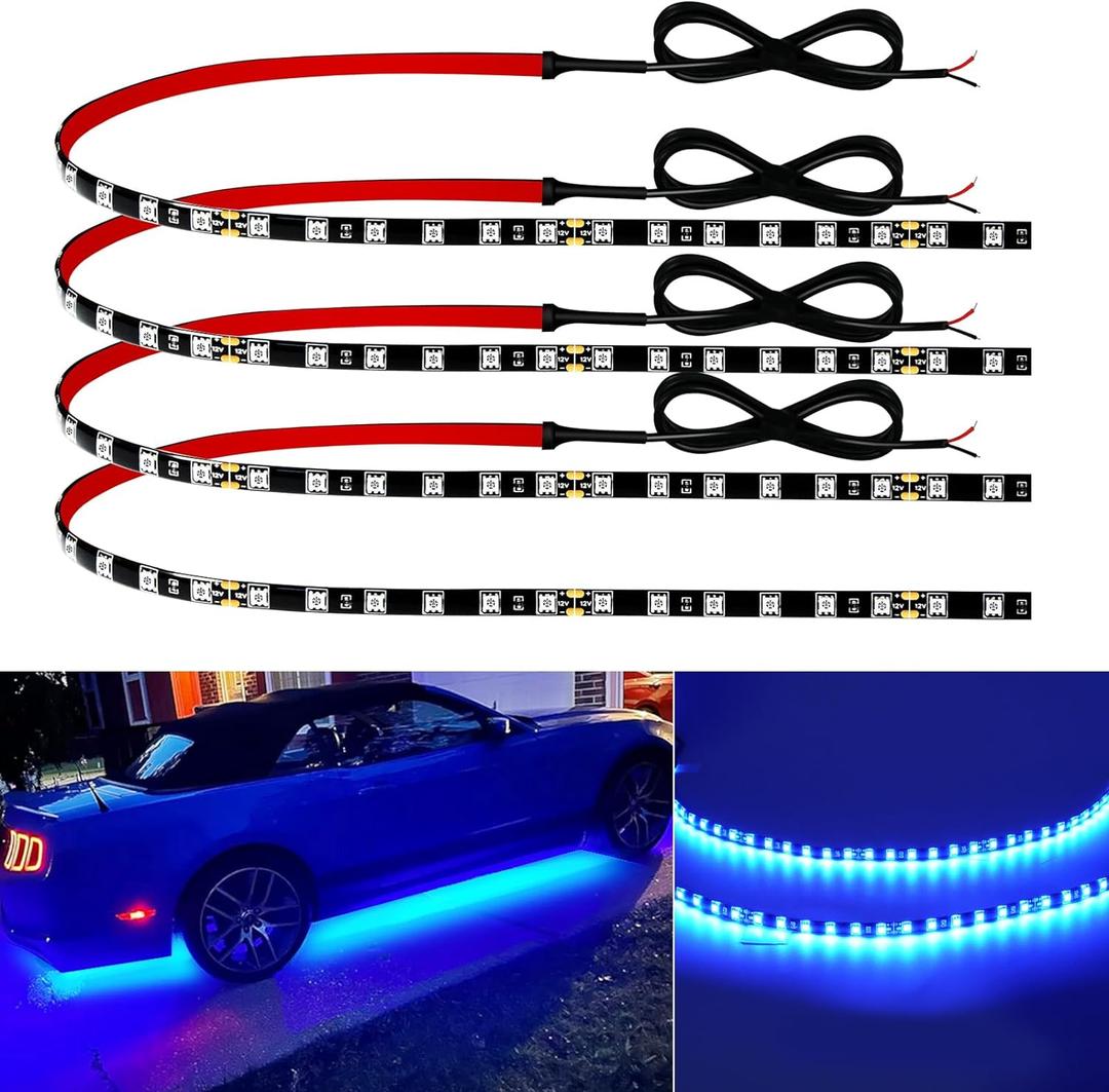 Keiurot Car Led Strip Lights 24" Connectable Blue Led Light Strip for Cars Boat Marine Golf Cart Trucks Waterproof 12V Led Light Strip, 4Pack (Blue Led Strip 24" Connectable)