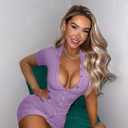 DAAWENXI Women's Sexy V Neck Ruched Button Down Clubwear Night Out Mini Club Dress (Purple, L)