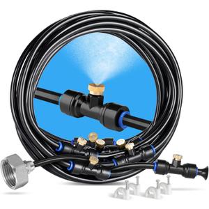 HOMENOTE Misting Cooling System, 26FT (8M) Misting Line + 7 Brass Mist Nozzles + Brass Adapter(3/4") Outdoor Mister for Patio Backyard Garden Greenhouse